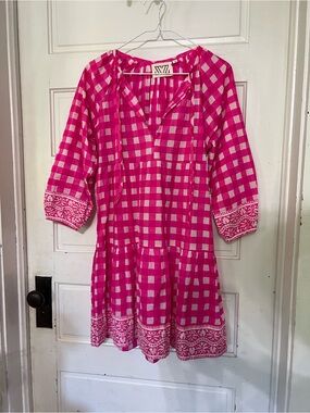 SZ BLOCKPRINTS Priya Dress in Hot Pink Gingham Louise Boutique